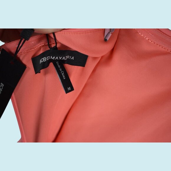 BCBGMAXAZRIA Dress Medium Coral One Shoulder Gathered Side Slit Column Gown NWT - Picture 15 of 15